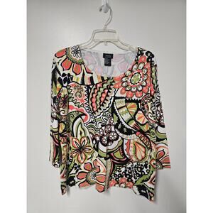 R.Q.T. Women's Retro Floral Sequined Sweater 3/4 Sleeves Lightweight Artsy Y2K